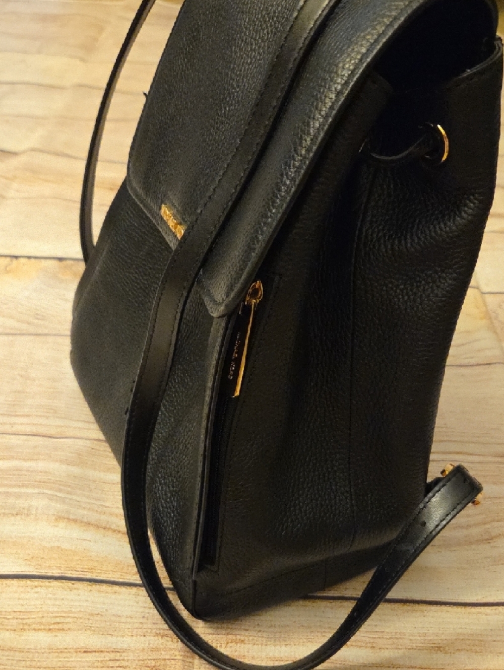 Michael Kors Black Pebbled Leather Mini Backpack with Gold Accents - Picture 3 of 6